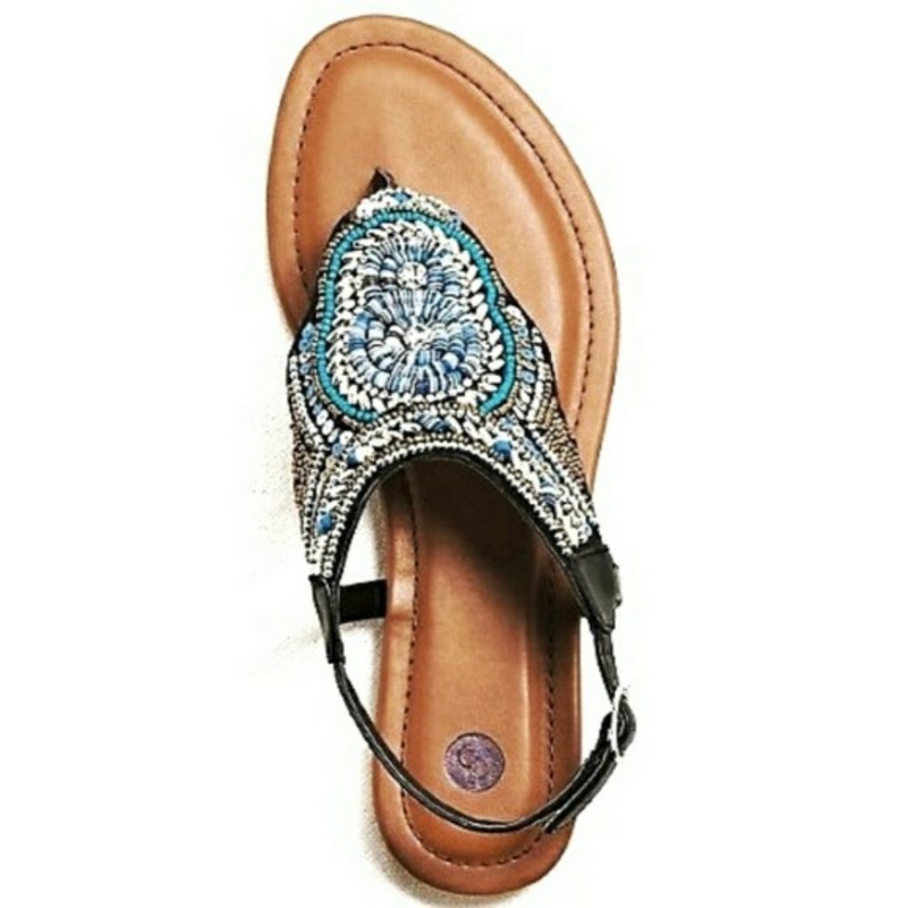 Southwest Boho Blue White Beaded Sandals Size 7